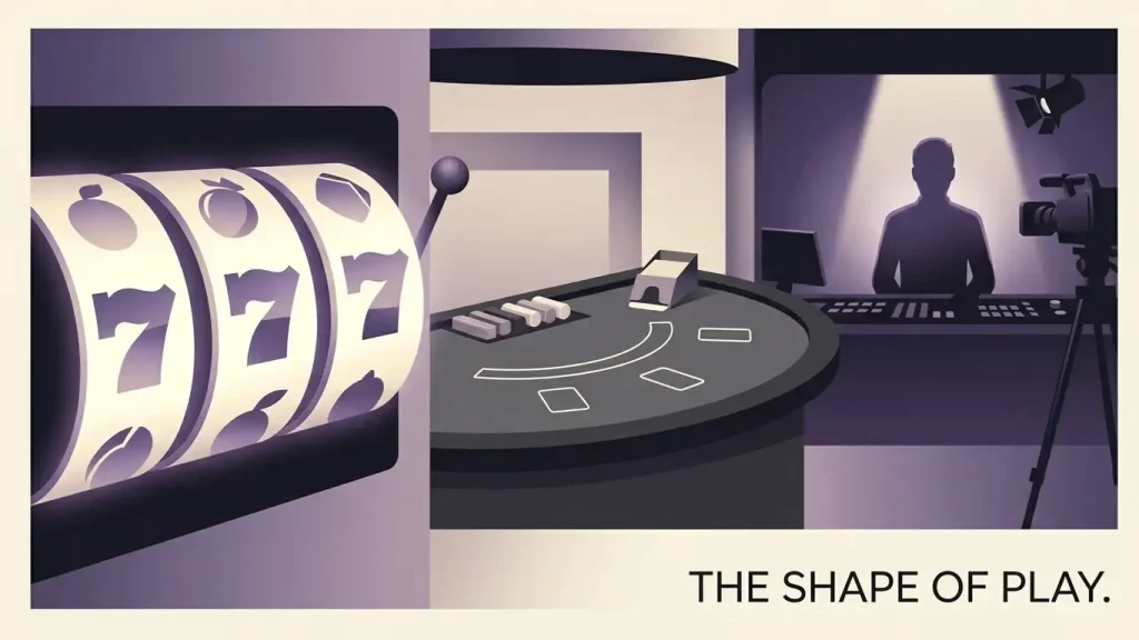 Editorial illustration representing a mixed online casino game library