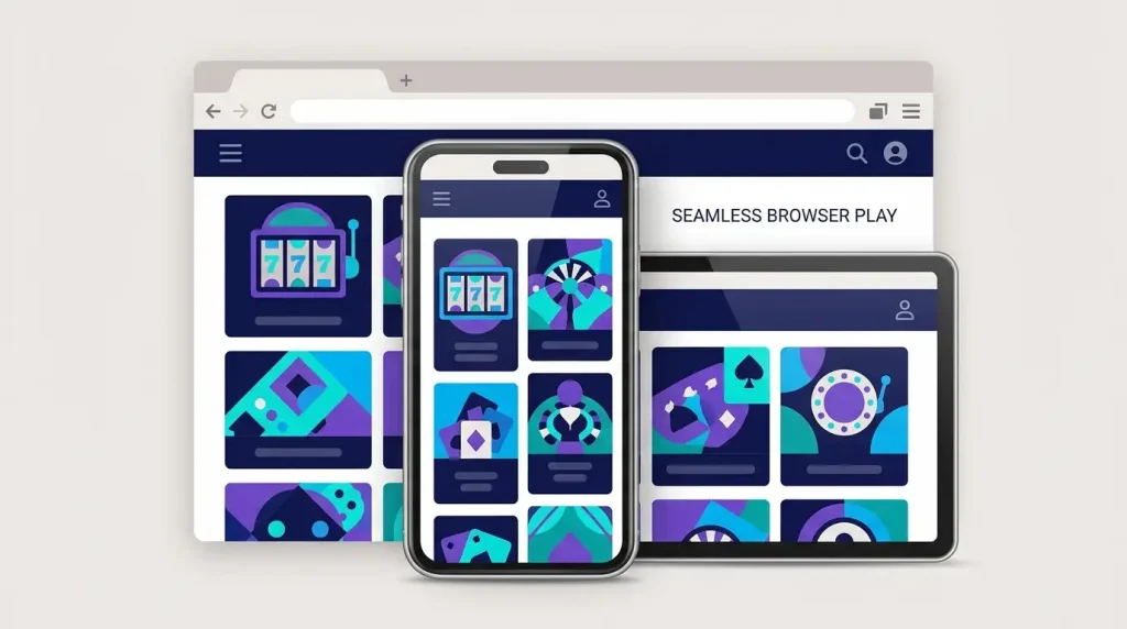 Editorial illustration of a smartphone displaying a generic mobile casino layout