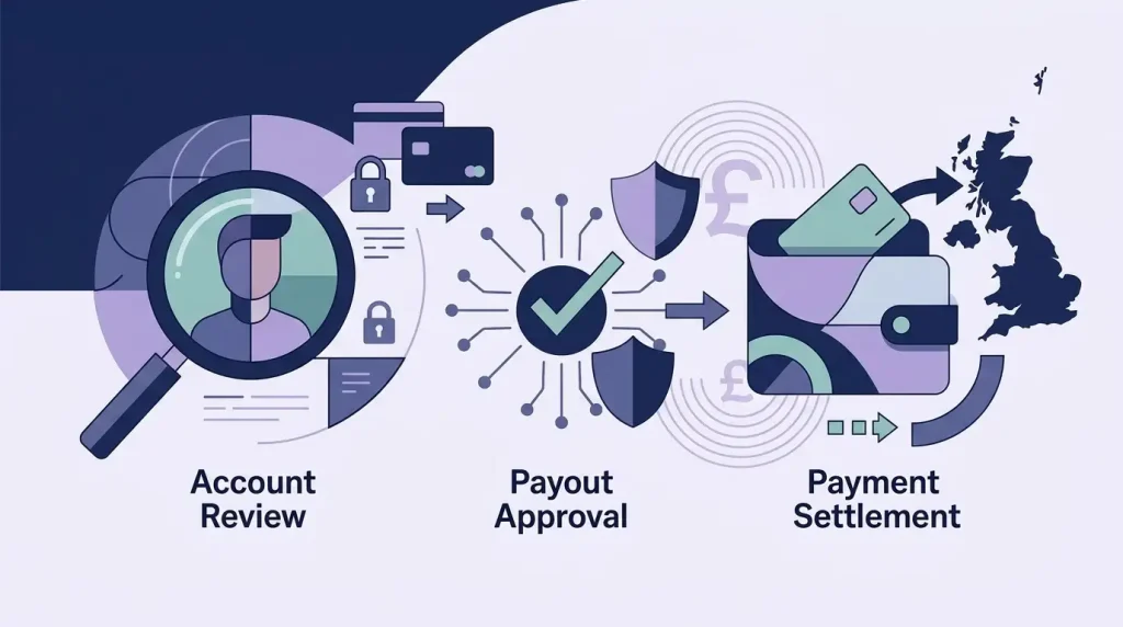 Editorial illustration showing a secure online withdrawal process in pounds sterling
